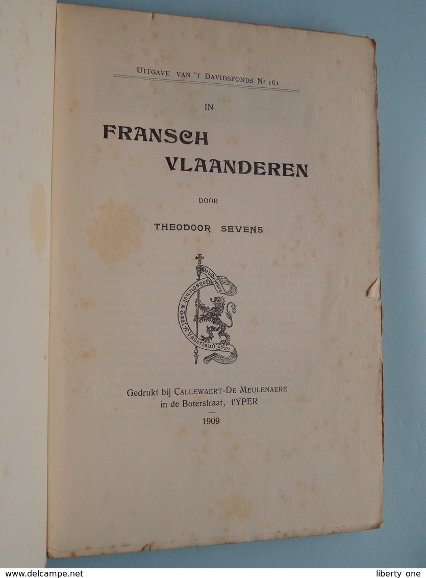 In FRANSCH VLAANDEREN Door Theodoor Sevens / Davidsfonds Nr. 161 : Yper 1909 ( 144 Pag. ) Zie Foto's ! - Hollandais