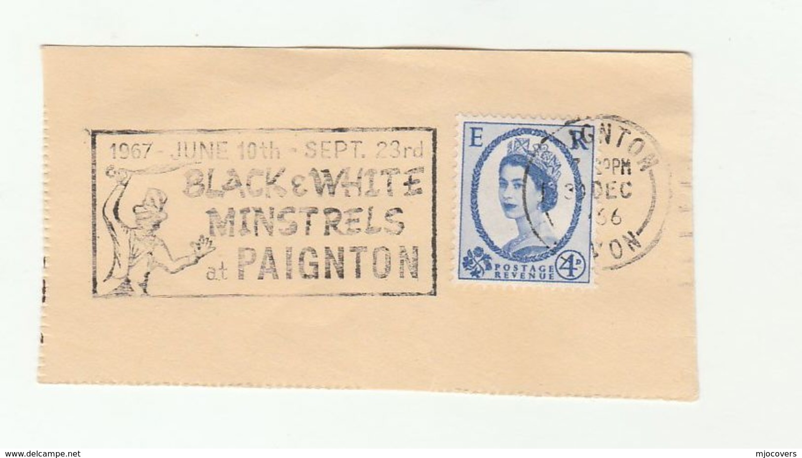 1966 GB Paignton BLACK AND WHITE MINSTRELS SHOW EVENT SLOGAN  Pmk ON PIECE Stamps Umbrella Racism Theatre - Théâtre