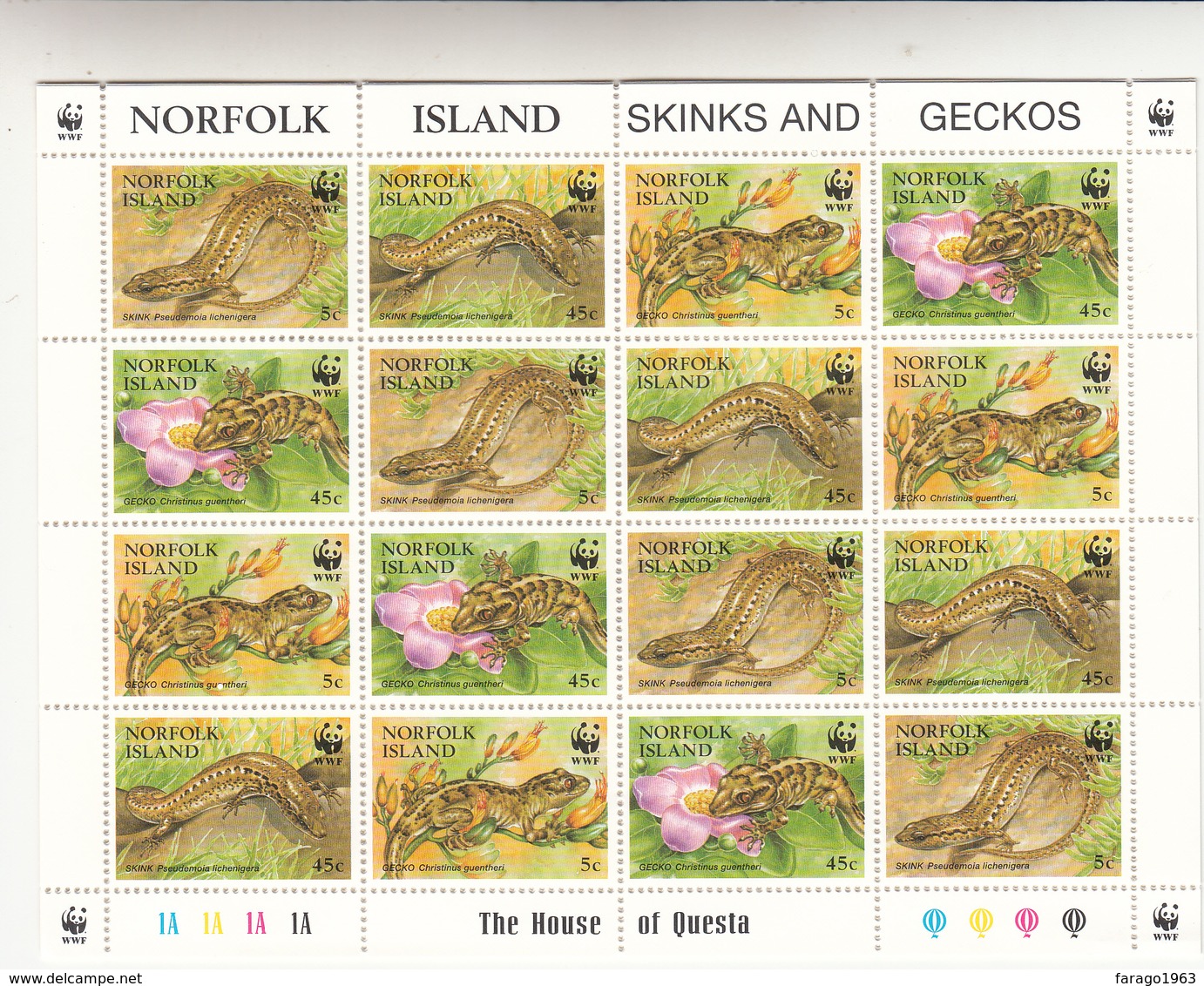 1995 Norfolk Island WWF Skinks Geckos Miniature Sheet Of 4 Sets Complete  MNH - Unused Stamps