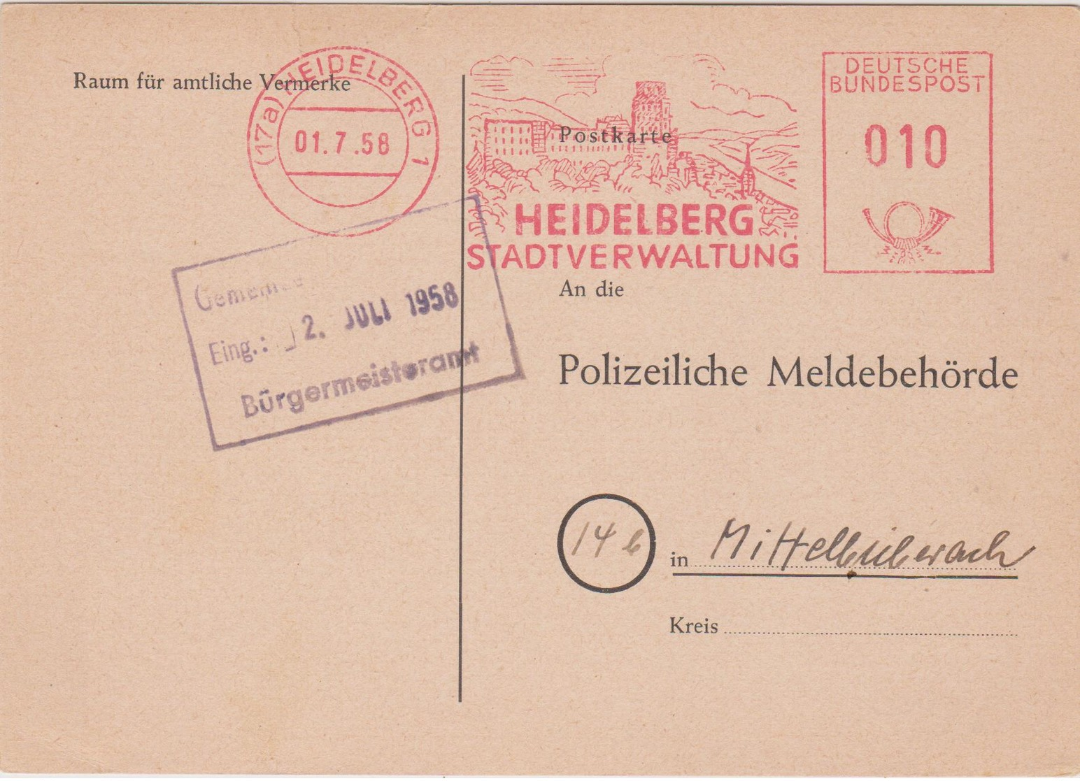 Ref.6. Germany. Meter Stamps. Ayuntamiento HEIDELBERG. Monumentos. - Cartas & Documentos