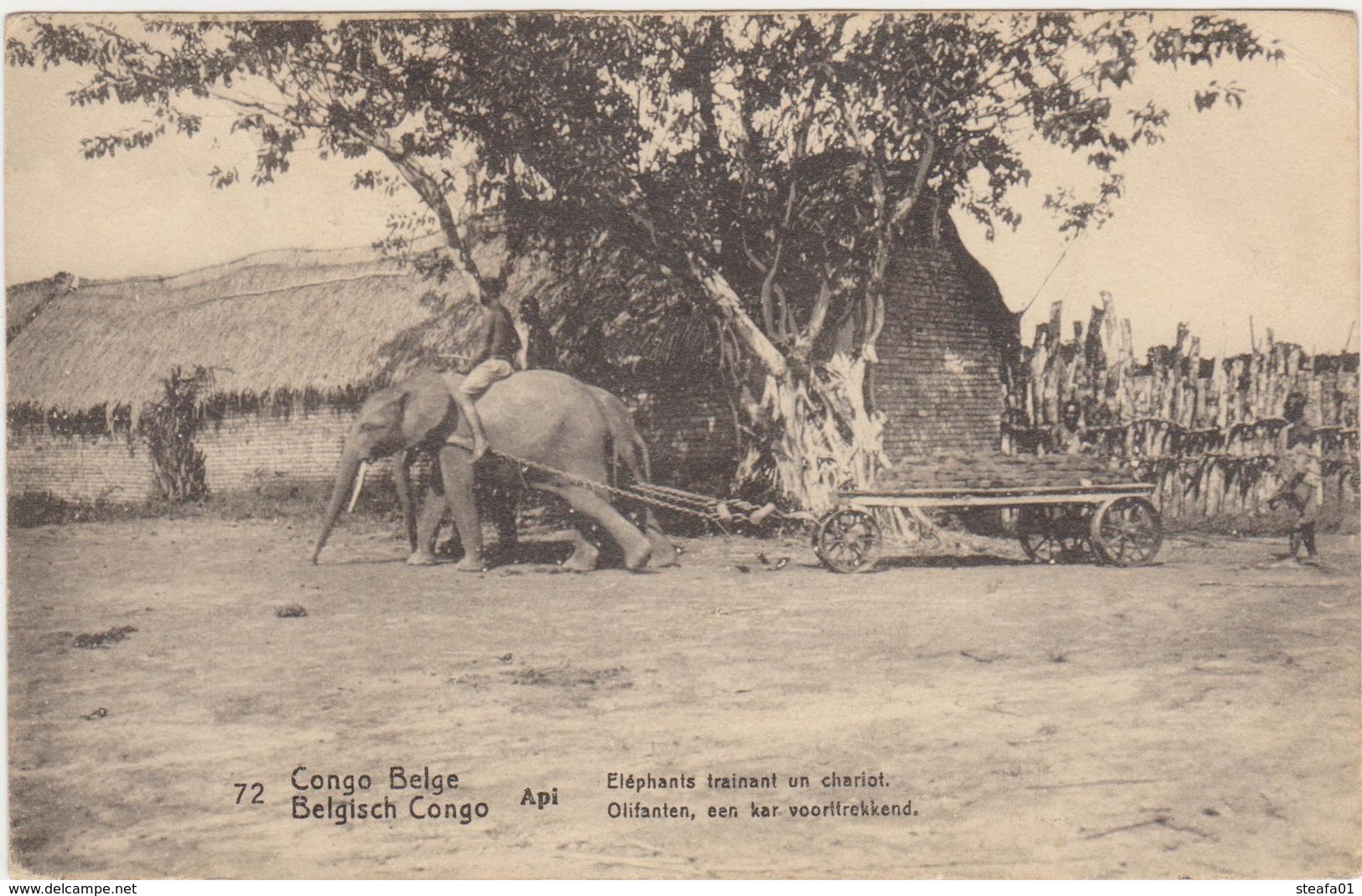 Congo Belge-Belgisch Congo Api, Olifanten Met Kar, Eléphants Trainant Chariot. - Congo Belge