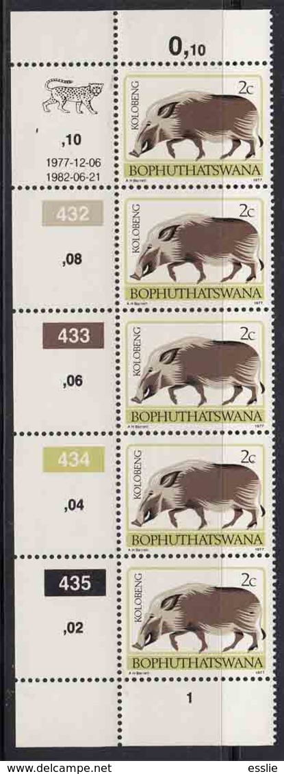 Bophuthatswana (Homeland Of South Africa) - 1977 (1982) - First Definitive Wildlife Animals - Second Print Control Block - Bophuthatswana