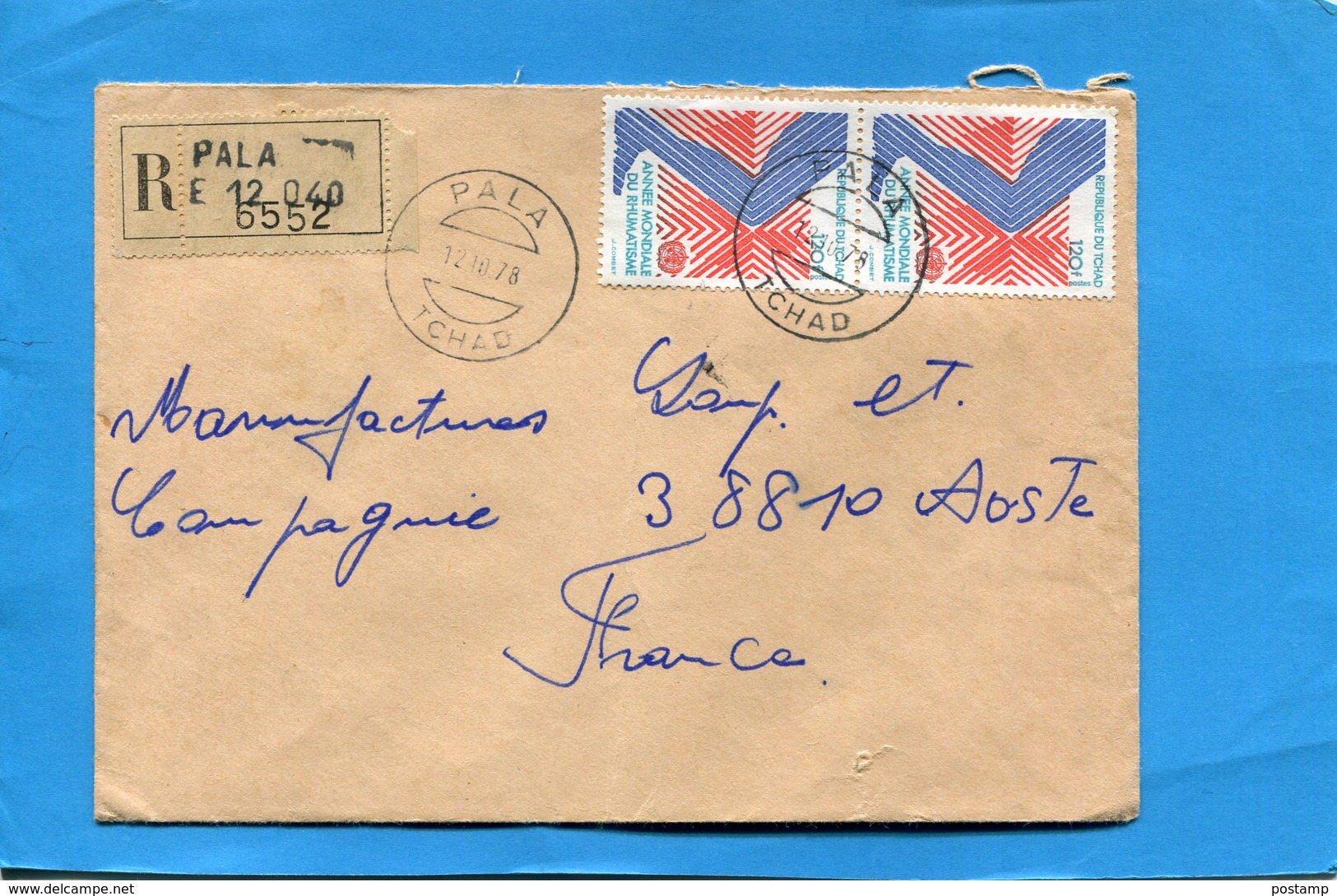 Marcophilie-TCHAD-lettreREC -cad PALA-1978--2- Stamps N°336 Année Mondiale Du Rhumatisme - Tsjaad (1960-...)