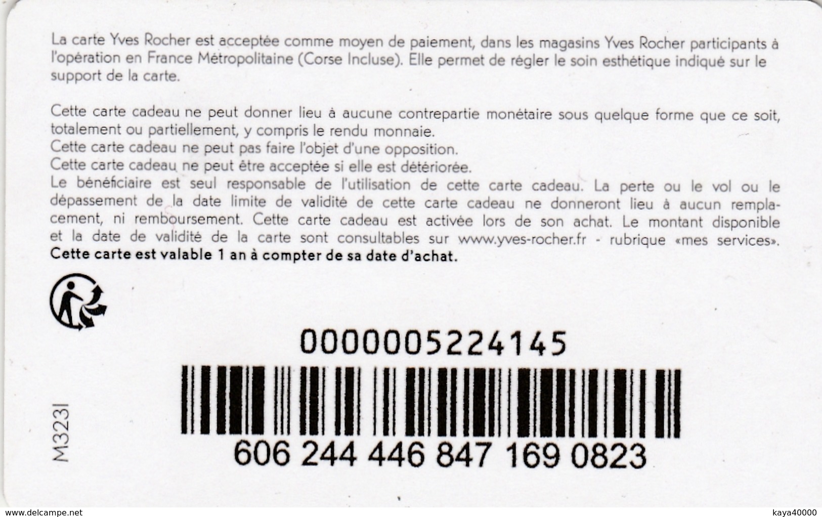 Carte  Cadeau ##  YVES  ROCHER  ##   (FRANCE) Gift Card, Giftcart, Carta Regalo, Cadeaukaart - Gift Cards