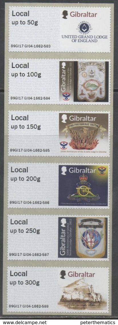 GIBRALTAR,  2017, MNH, POST AND GO LABELS , MASONRY, UNITED GRAND LODGE OF ENGLAND, - Freemasonry