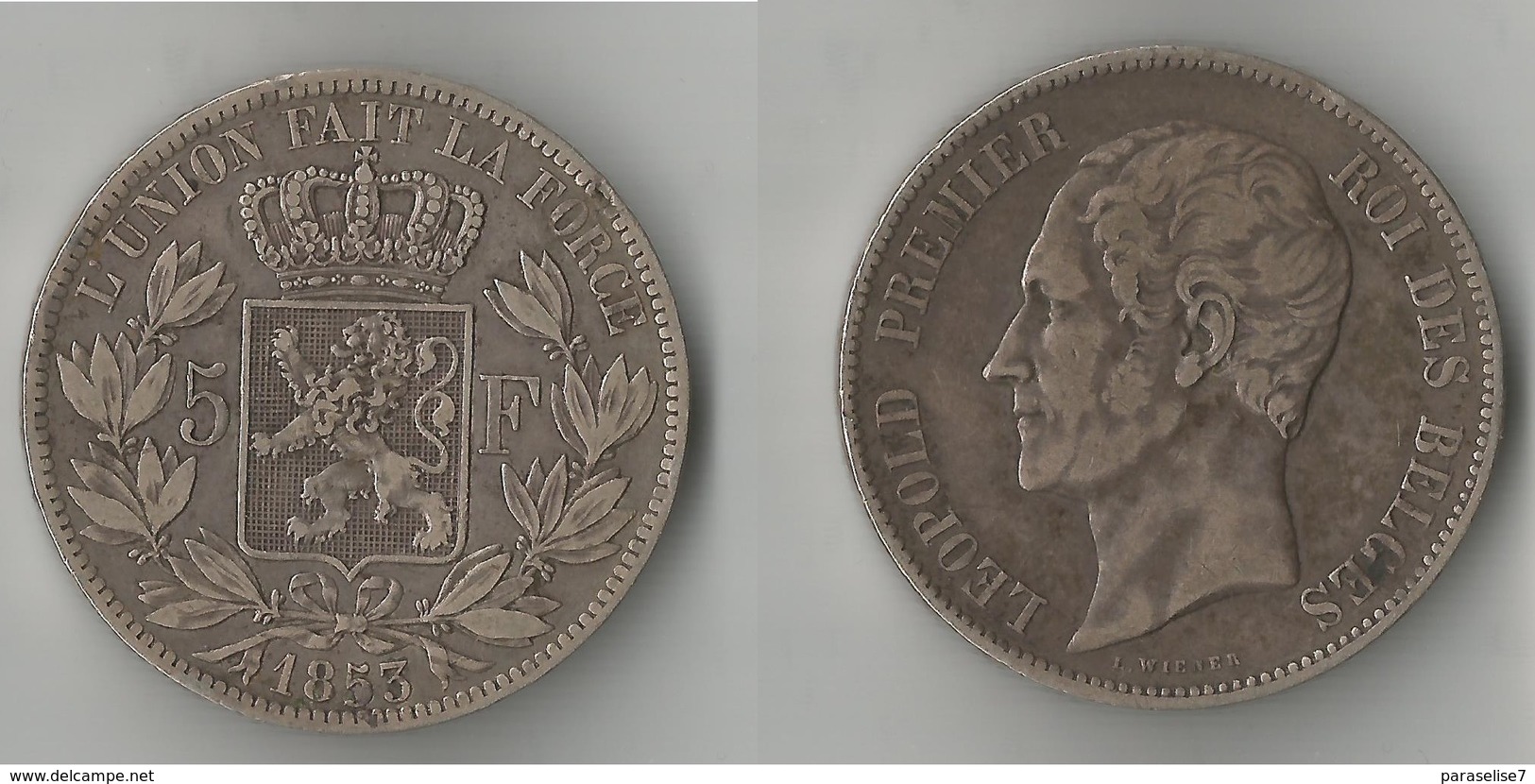 BELGIQUE  5   FRANCS 1853  ARGENT - 5 Francs