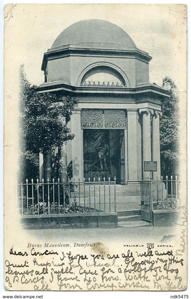 DUMFRIES : BURNS MAUSOLEUM / POSTMARK - AULDGIRTH (DUPLEX) / ADDRESS - ABINGTON, BURNSIDE COTTAGE - Dumfriesshire