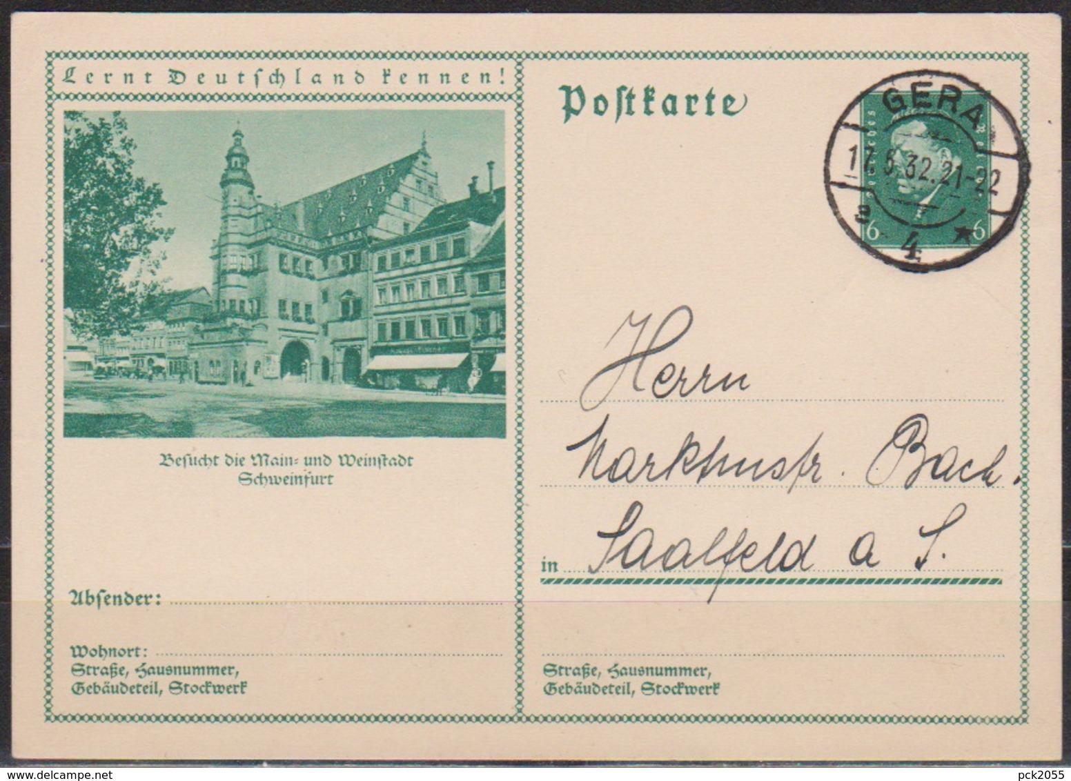 DR Ganzsache1932 MiNr.P 202 /049 Schweinfurt Gelaufen  Stempel Gera17.5.32 ( D 5939 )günstige Versandkosten - Sonstige & Ohne Zuordnung