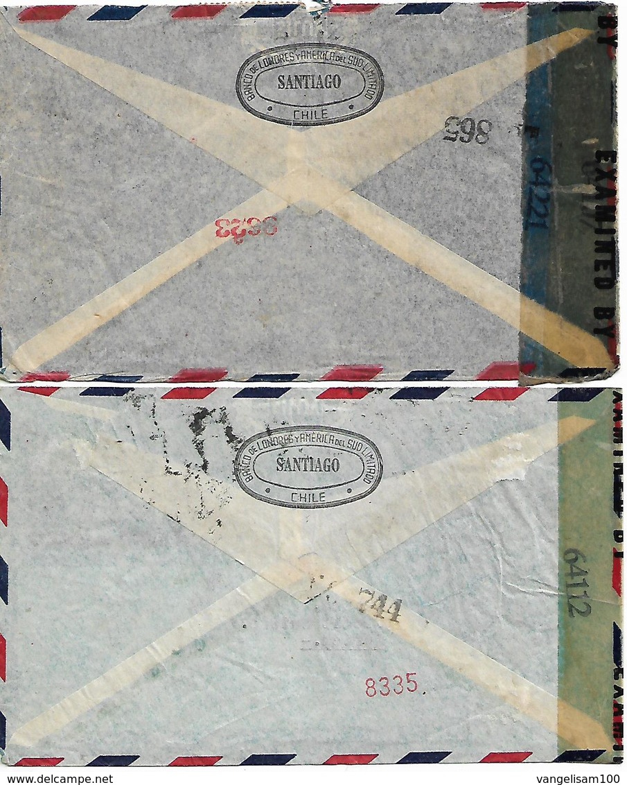 CHILE Two Censored Covers Posted 10 Airmail Stamps COVER USED - Chile