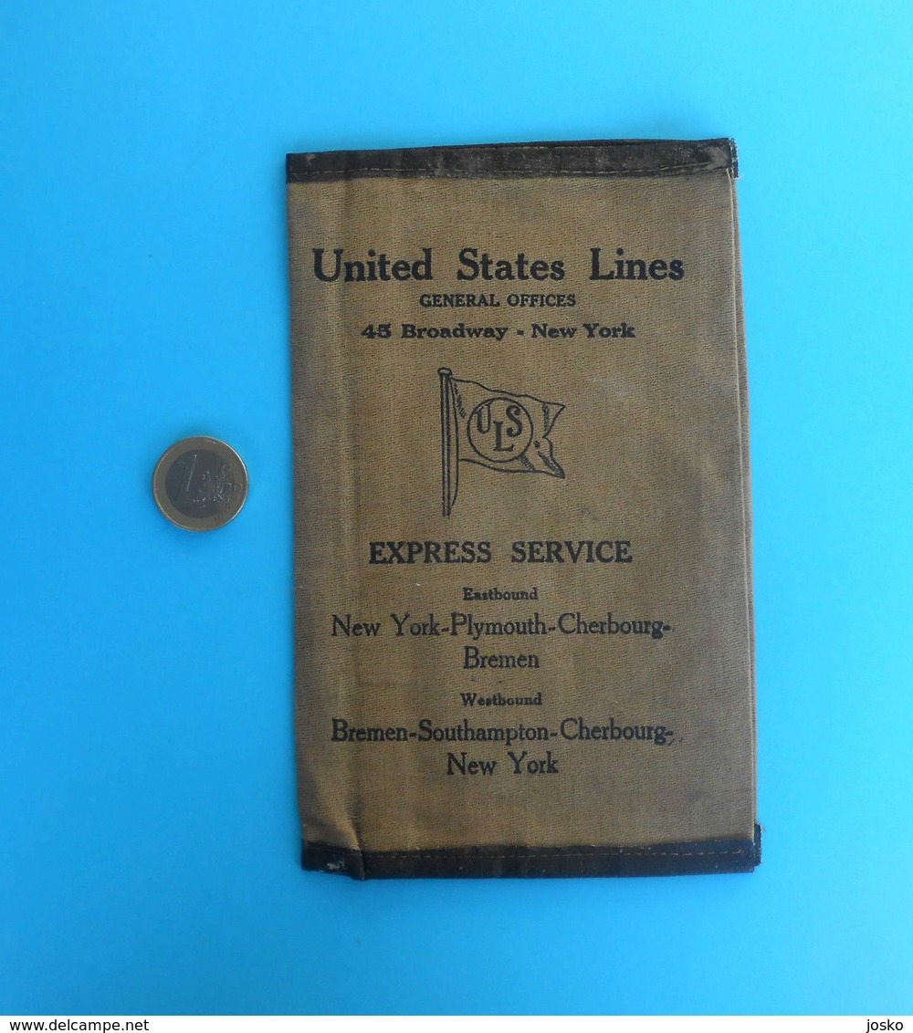 UNITED STATES LINES- SS LEVIATHAN & SS GEORGE WASHINGTON antique canvas emigrants ticket wallet late 1800's&early 1900's