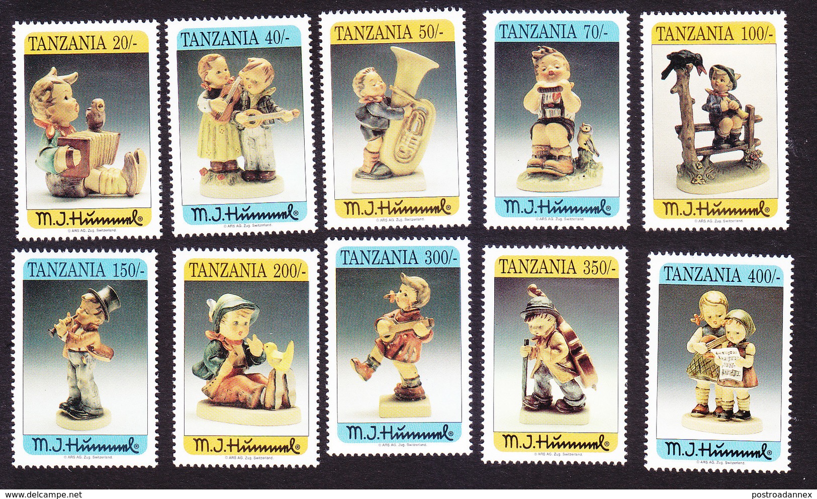 Tanzania, Scott #1067-1076, Mint Hinged, Hummel, Issued 1994 - Tanzania (1964-...)