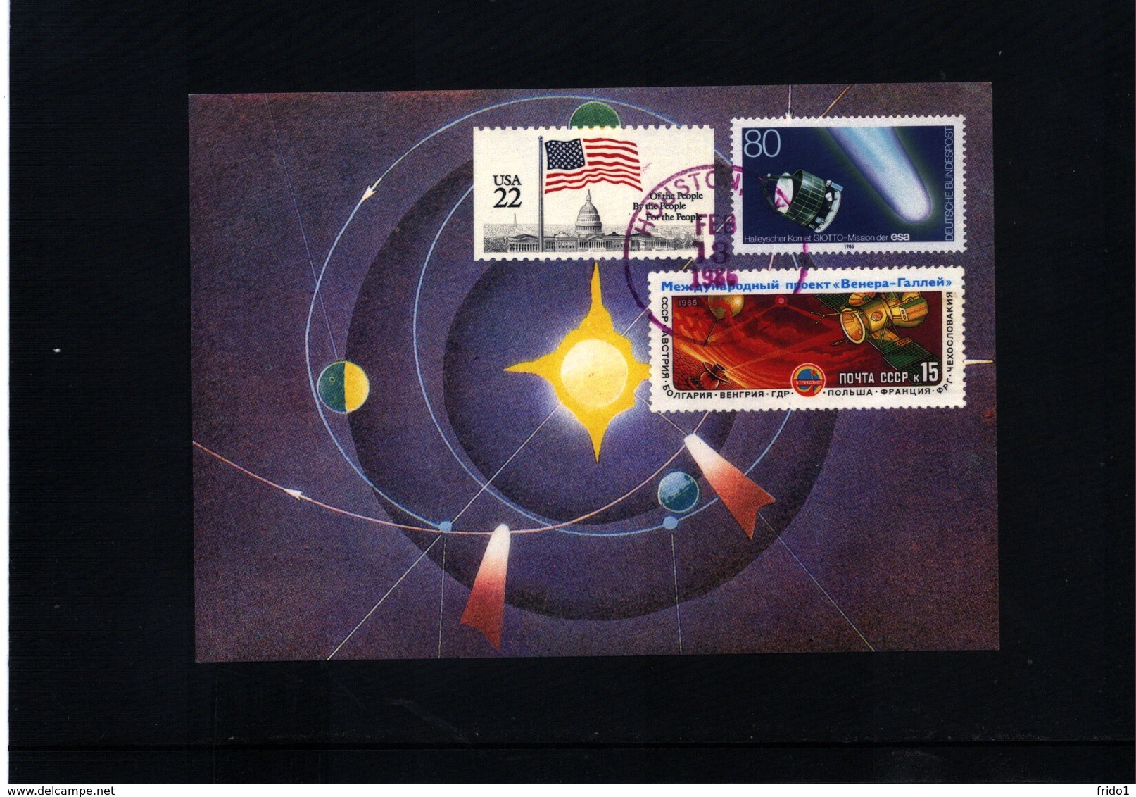 USA - Germany - Russia 1986 Space / Raumfahrt Halley Comet Interesting Postcard - United States