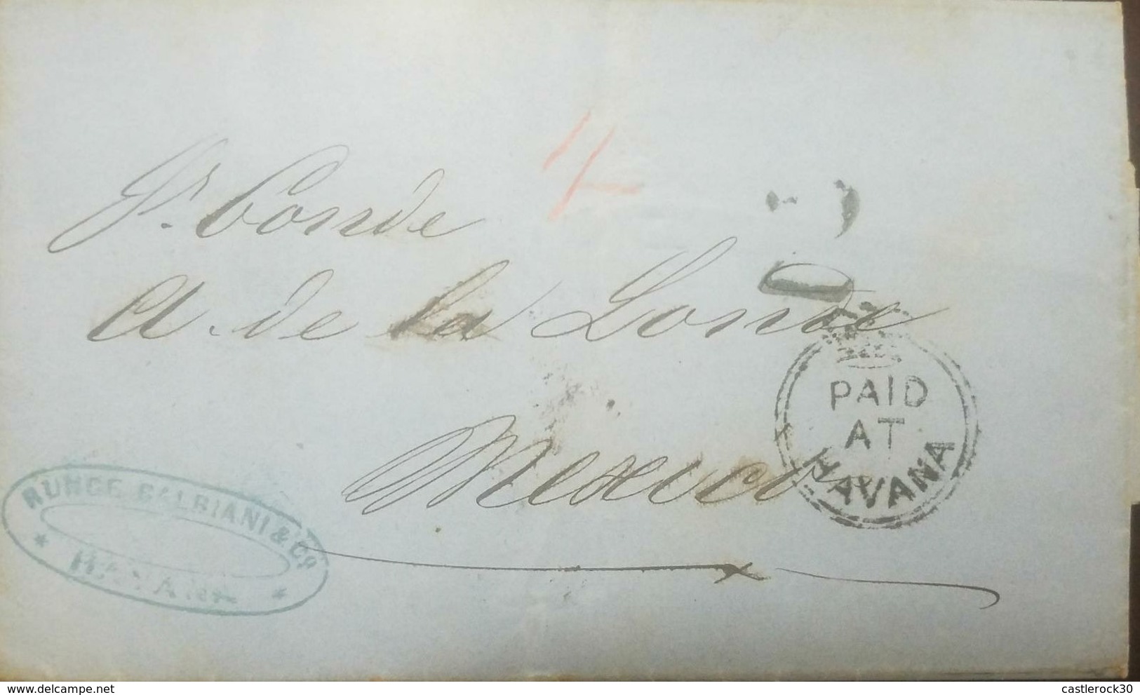 O) 1863 CUBA-CARIBE, PREPHILATELY, BRITISH POST OFFICE IN HAVANA, MARITIME MAIL WITH A PAID AT HAVANA BRITISH CROWN CIRC - Prephilately