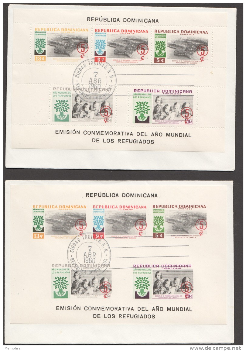 1960 Année Mondiale Du Réfugié  Série Complète AVEC ET SANS SURCHARGE, Feuillet Dentelé Et Non Sur  6 FDC - Dominican Republic