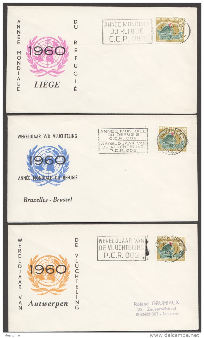 1960 Année Mondiale Du Réfugié  Obltérations Spéciales Bruxelles, Liège, Antwerpen - Lettres & Documents