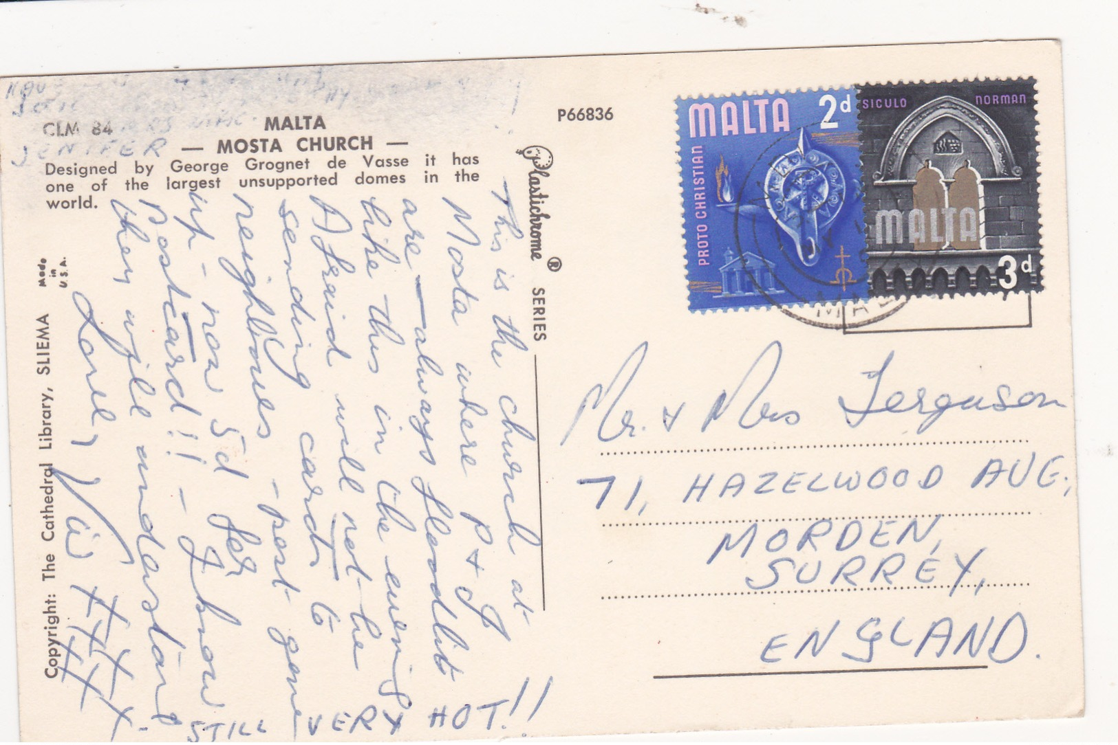 Small Post Card Of Mosta Dome Church,Malta,R29. - Malte