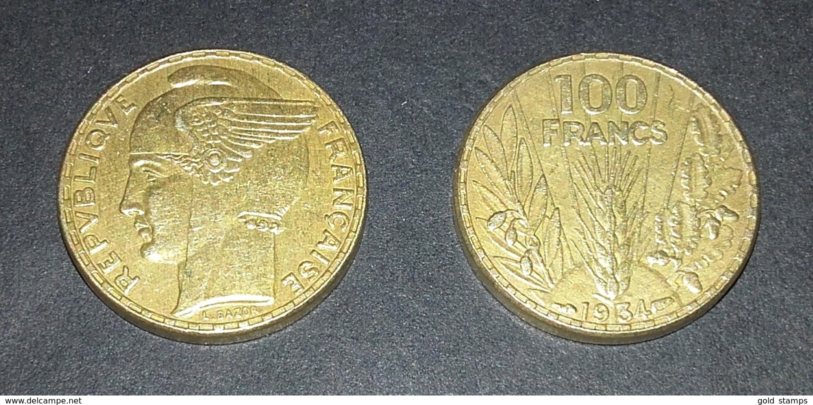 COPIE - 1 Pièce Plaquée OR Sous Capsule ! ( GOLD Plated Coin ) - REPRODUCTION 100 Francs BAZOR 1934 - Autres & Non Classés