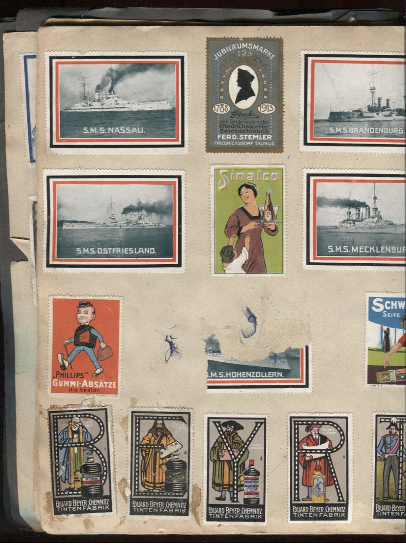 Reklame-Marken Vignettes / timbres publicitaires collés Album allemand en mauvais état "1912" Port Fr 6,40 EUR
