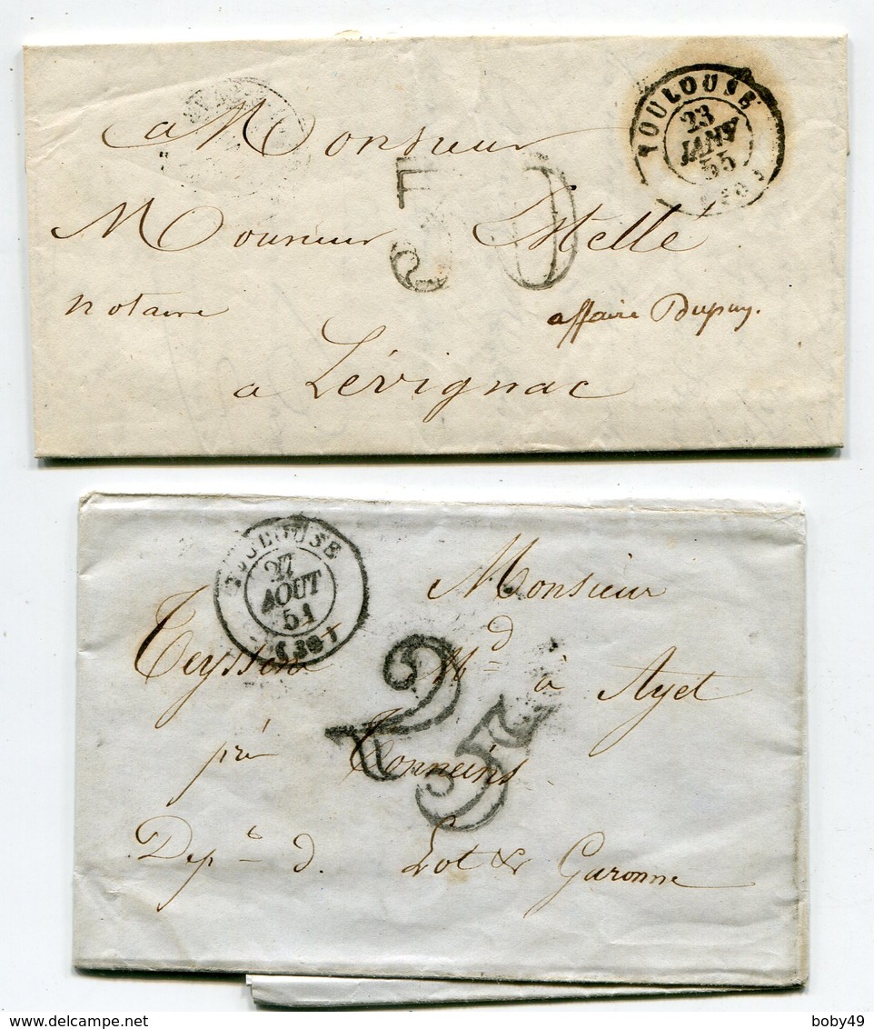 HAUTE GARONNE De TOULOUSE Taxe Tampon 25 Et 30 Sur 2 LAC De 1851 Et 1855 - 1849-1876: Période Classique