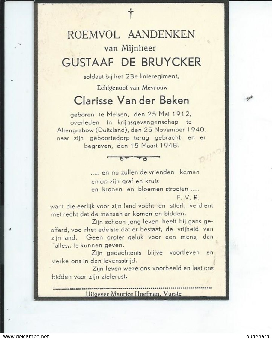 B.P. SOLDAAT MELSEN DE BRUYCKER GUSTAAF 1912 - 1940 - Godsdienst & Esoterisme