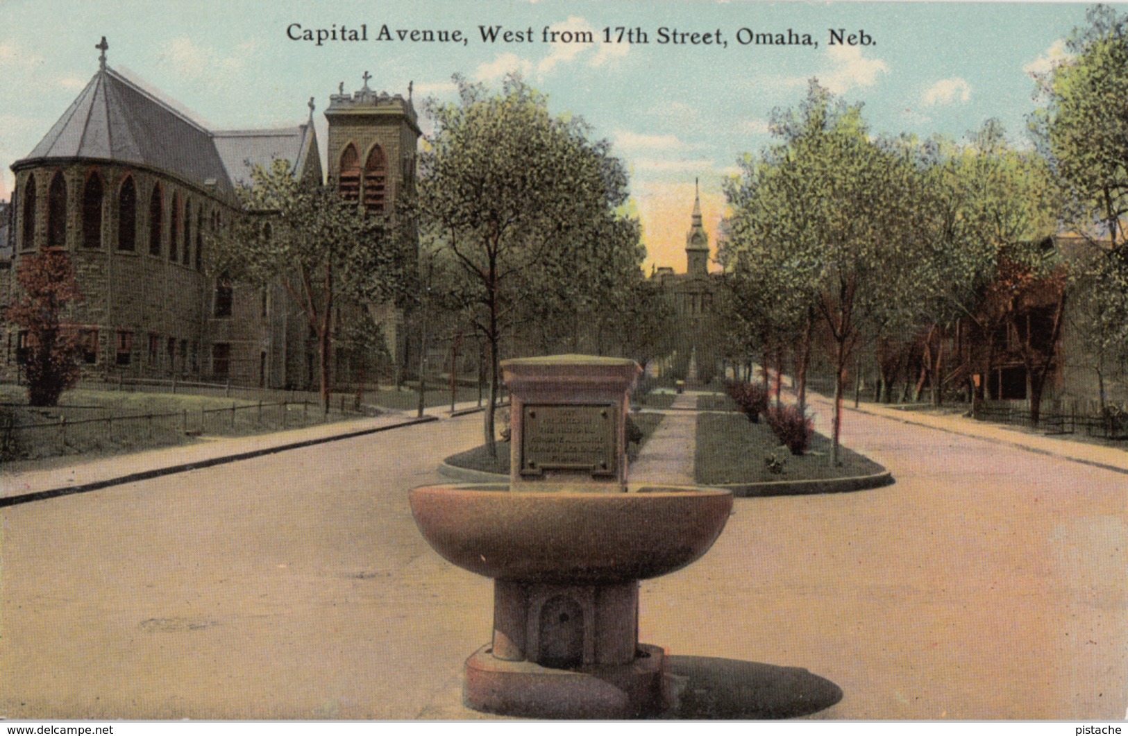 Antique 1911 Postcard - Nebraska - Omaha Capitol Avenue - Fountain - VG Condition - Written - 2 Scans - Omaha