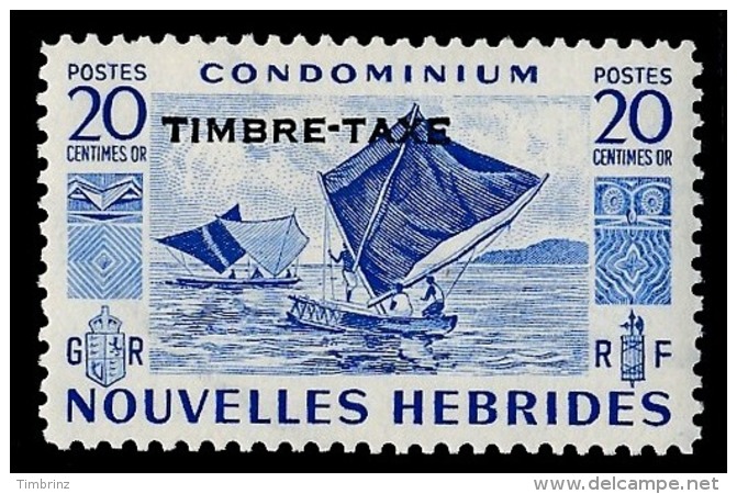 NOUVELLES HEBRIDES 1953 - Yv. Taxe 28 **   Cote= 5,00 EUR - Pirogues à Voile 20c ; TIMBRE-TAXE  ..Réf.AFA23035 - Portomarken