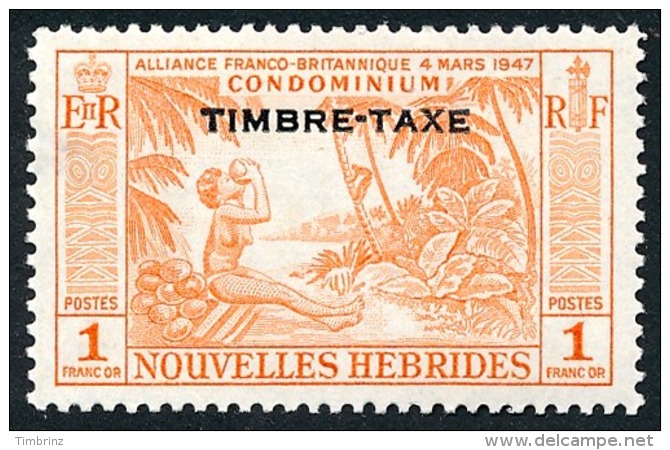 NOUVELLES HEBRIDES 1957 - Yv. Taxe 40 *   Cote= 15,00 EUR - Noix De Coco 1f ; TIMBRE-TAXE  ..Réf.AFA23084 - Portomarken