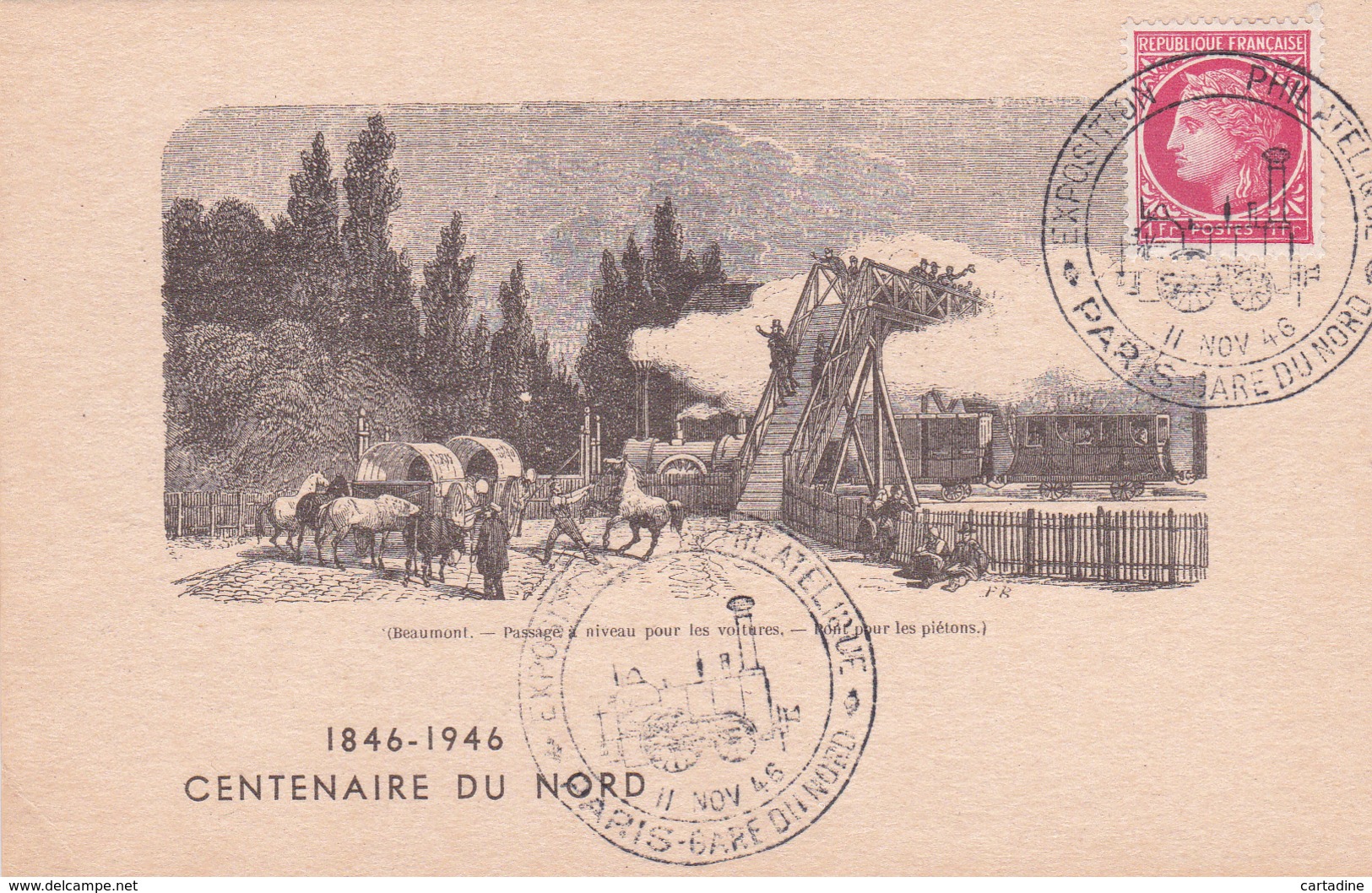 Centenaire Du Chemin De Fer Du Nord - Beaumont - Passage à Niveau Pour Les Voitures - Pont Pour Les Piétons - 1946 - Trains