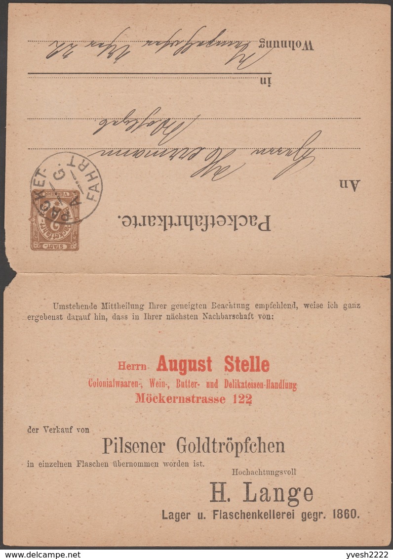 Berlin 1894. Privatganzsache, Entier Postal TSC. H. Lange, Bière « Goldtröpfchen », Gouttelettes D'or, Diabète, Obésité - Bières