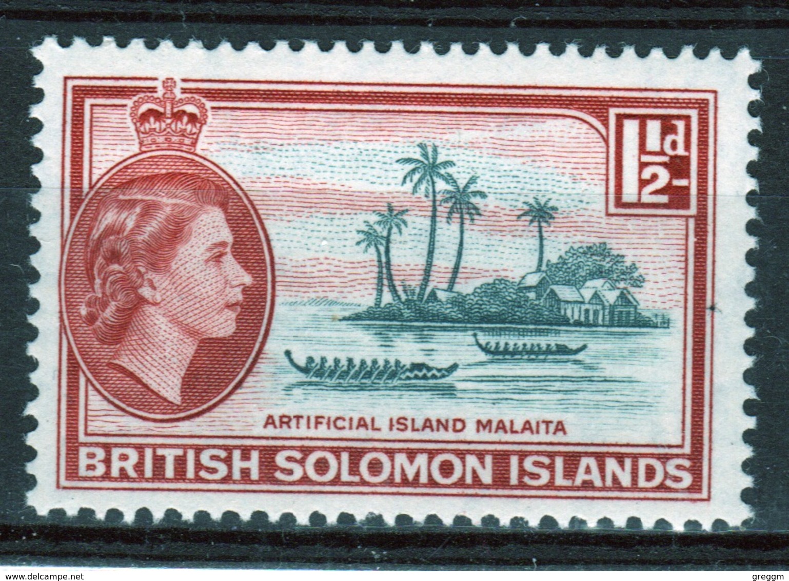 British Solomon Islands 1956 Queen Elizabeth 1½d Slate Green And Brown Red Unmounted Mint Stamp. - Salomonseilanden (...-1978)