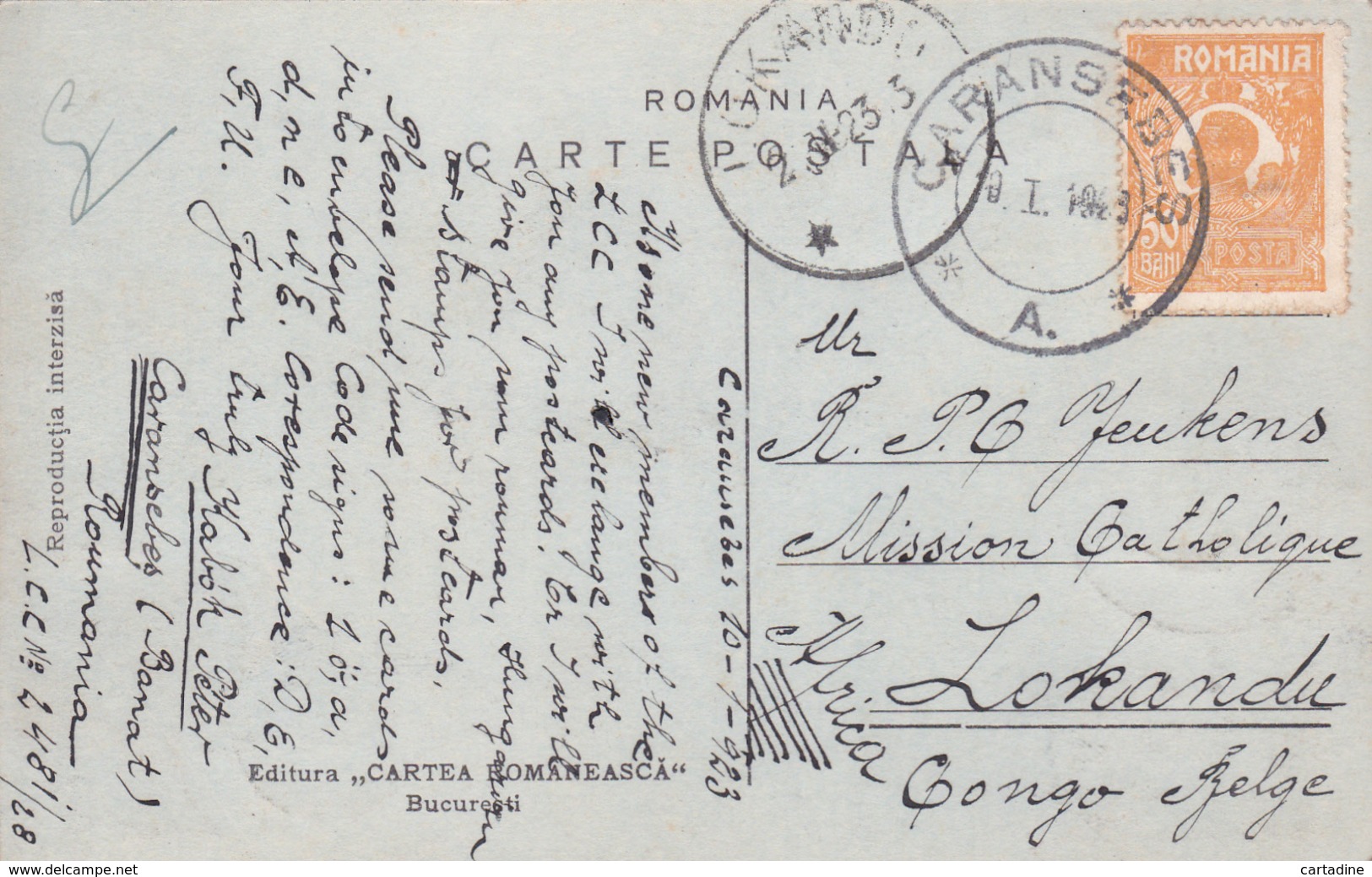 CPA Roumanie /Romania  Envoyée Au Congo Belge - 1923 - Roumanie