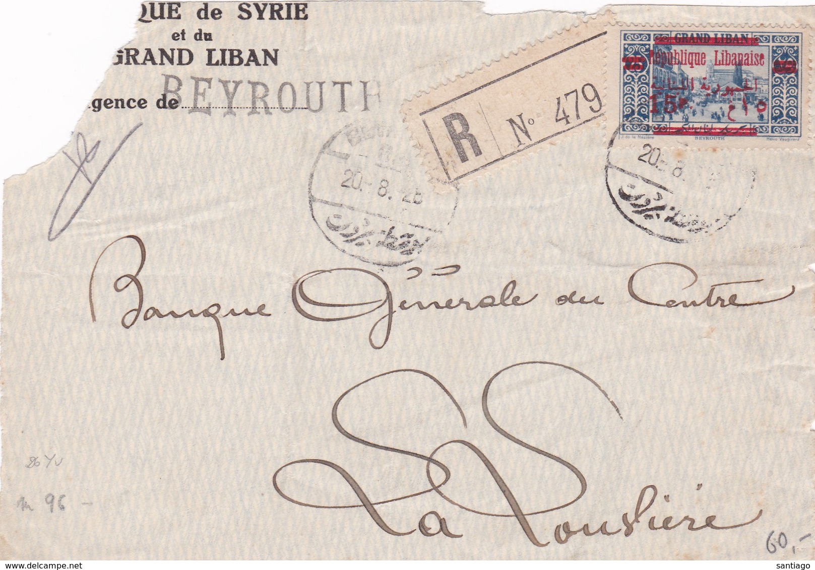 Grand Liban : Nr 121 ( 14 € )   Recommandé Van Beiroet Naar La Louviere . Toestand : Zie Scan - Liban