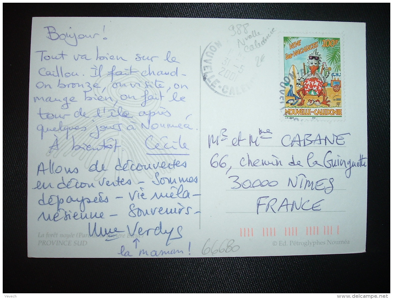 CP TP VIVE Les VACANCES 100F OBL.31-5 2001 - Cartas & Documentos