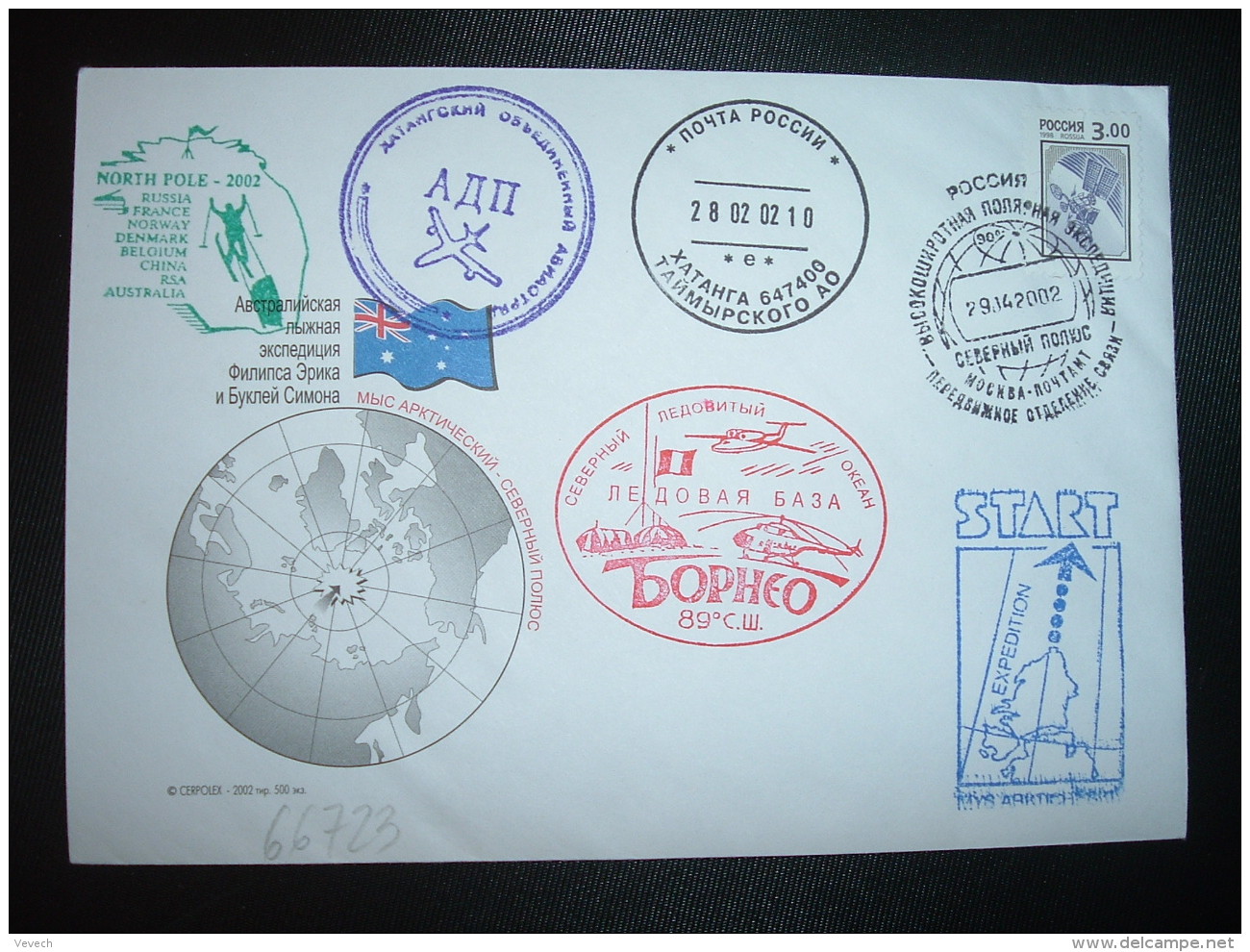 LETTRE TP ROSSIJA 300 OBL.29 04 2002 + START EXPEDITION - Stations Scientifiques & Stations Dérivantes Arctiques