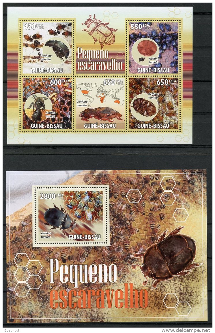 Guinea Bissau, 2010, Beetles, Bugs, Bees, Insects, Animals, Fauna, MNH, Michel 4798-4802, Block 805 - Guinea-Bissau