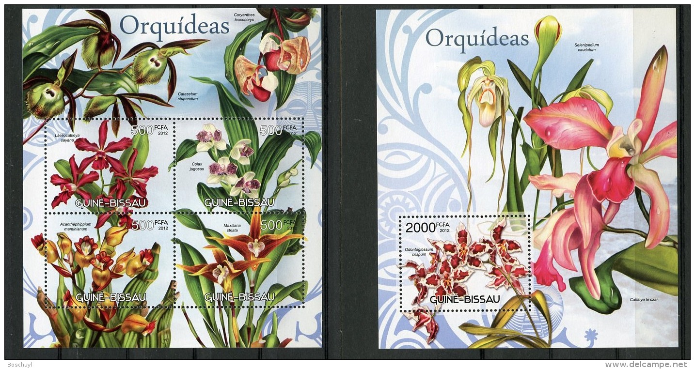 Guinea Bissau, 2012, Orchids, Flowers, Flora, MNH, Michel 6052-6055, Block 1073 - Guinée-Bissau