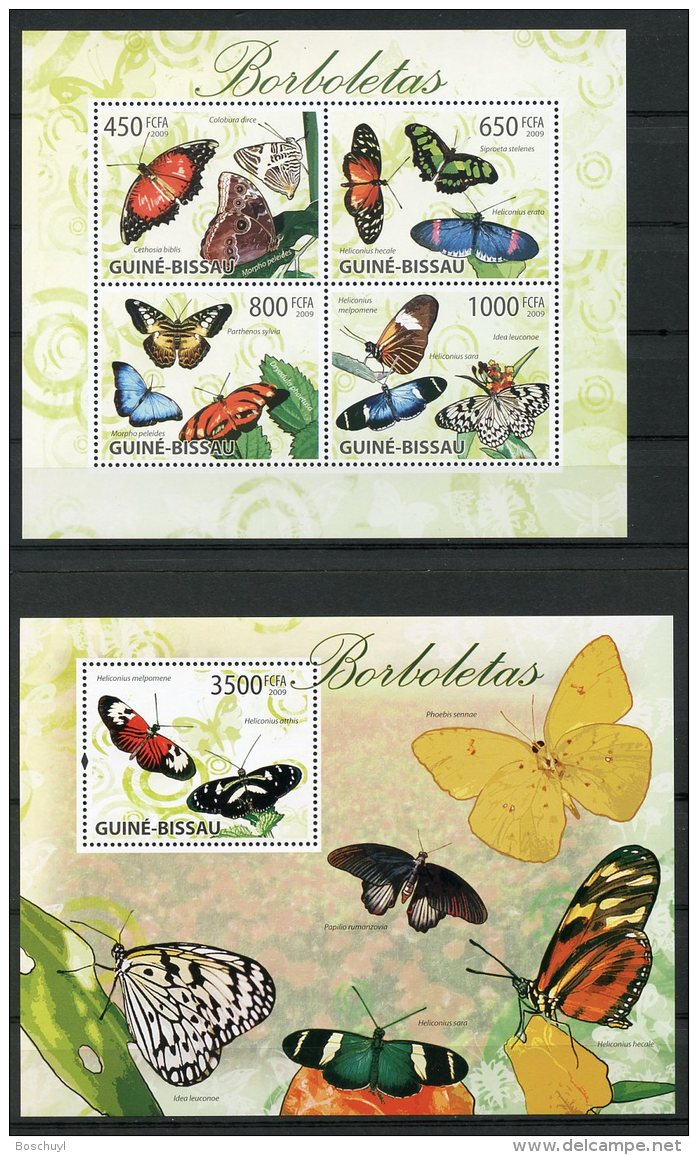 Guinea Bissau, 2009, Butterflies, Insects, Animals, Fauna, MNH, Michel 4504-4507, Block 735 - Guinée-Bissau