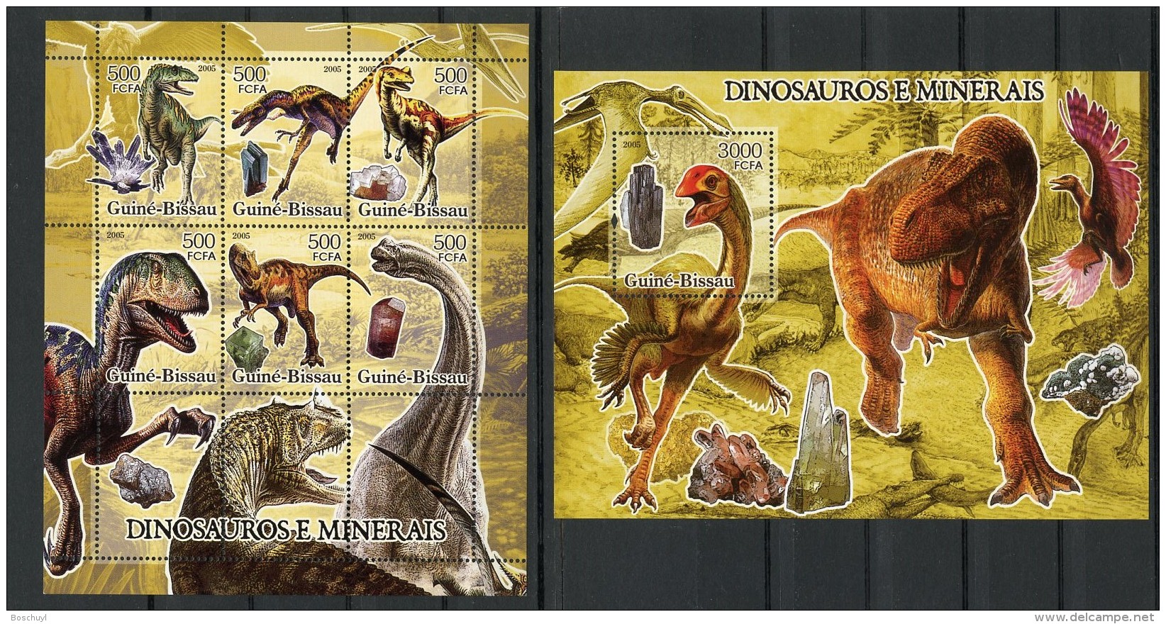 Guinea Bissau, 2005, Dinosaurs, Gems, Minerals, MNH, Michel 3290-3295, Block 547 - Guinée-Bissau