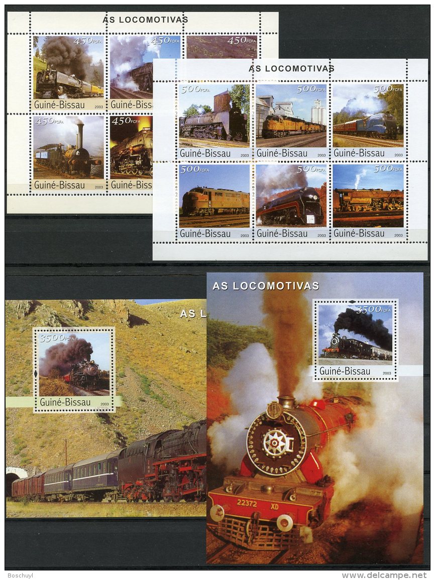 Guinea Bissau, 2003, Locomotives, Trains, Railways, Railroads, MNH, Michel 2644-2655, Block 447-448 - Guinée-Bissau