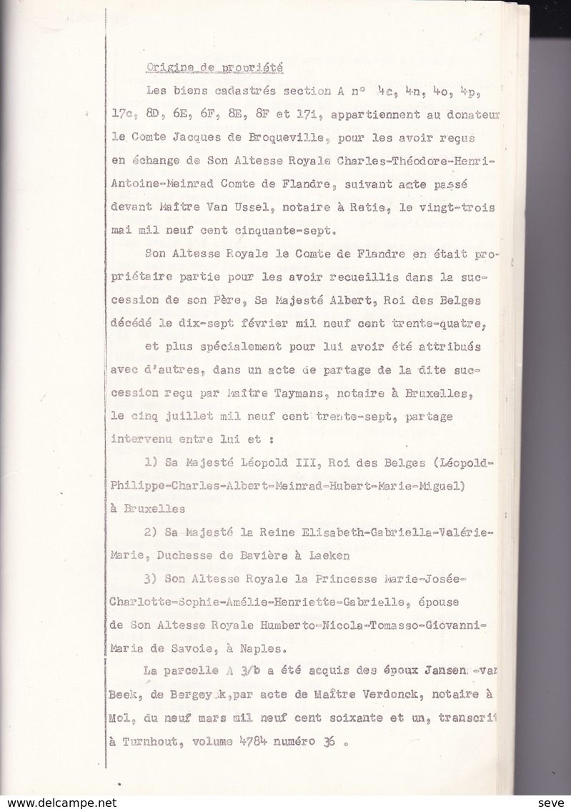 MOL POSTEL TURNHOUT 1967 Partage Familial Entre Comte Jacques De BROQUEVILLE Et Ses Enfants 50 Pages A4 Achats Régent - Historical Documents