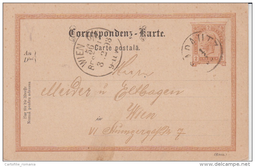 Austria - 1893 - Radautz - Wien - Postal Stationery, Used, Cover, Document - Storia Postale