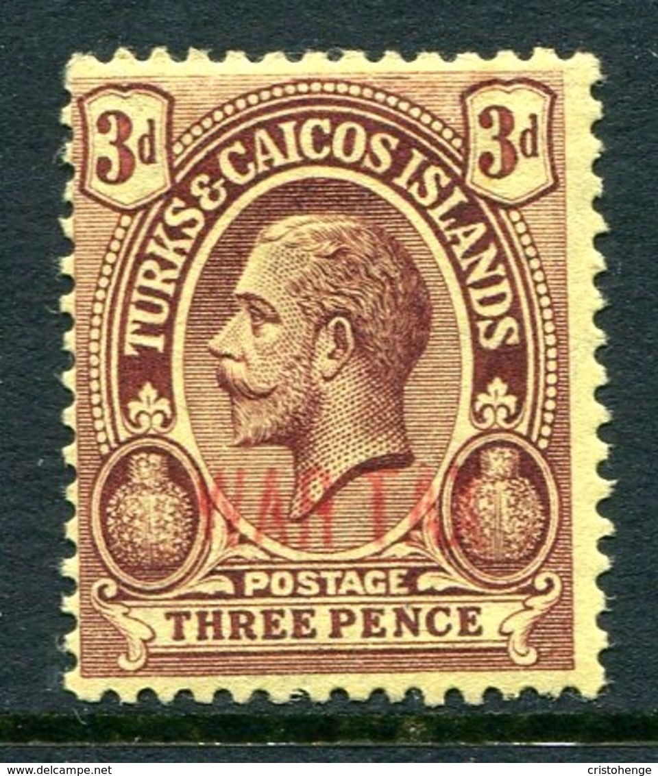 Turks And Caicos Islands 1918 KGV War Tax - 3d Purple On Yellow - Red Overprint - HM (SG 145) - Turks And Caicos