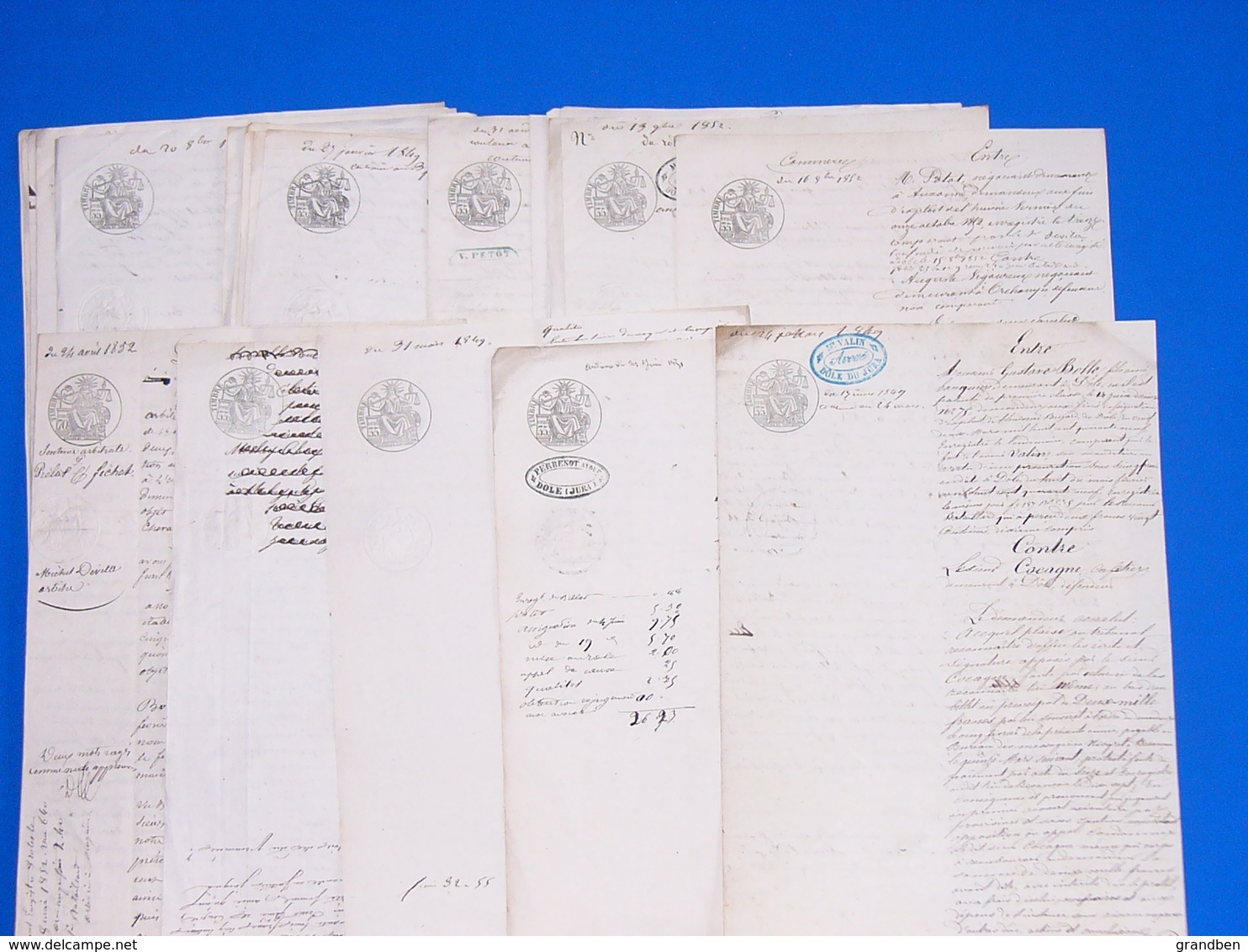 LOT DE 30 PAPIERS  NOTARIES TIMBRES HUMIDES VERS 1850 DOLE JURA 39  ..PAYPALL EN + - Manuscrits