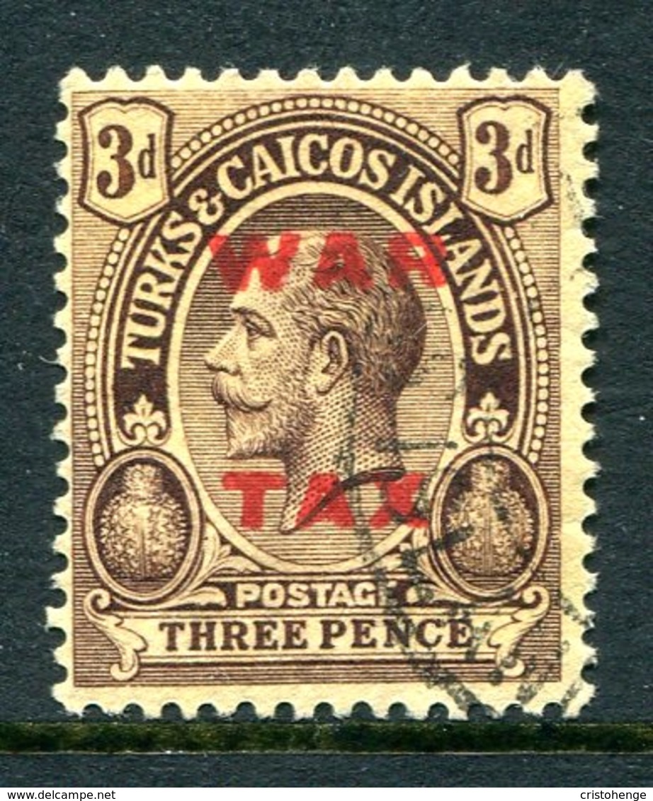 Turks And Caicos Islands 1919 KGV War Tax - 3d Purple On Yellow - Red Overprint - Used (SG 148) - Turks And Caicos