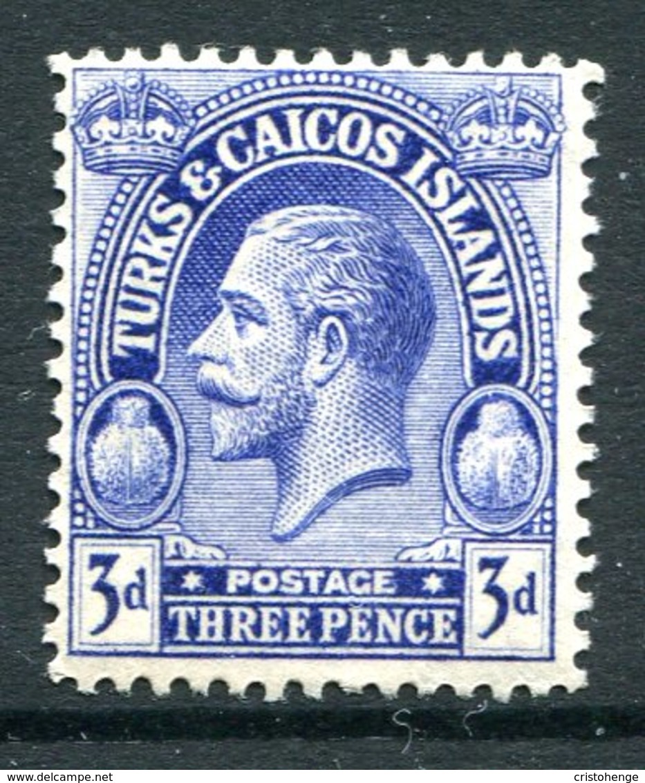 Turks And Caicos Islands 1922-26 KGV (Wmk. Script CA) - 3d Bright Blue HM (SG 168) - Turks And Caicos