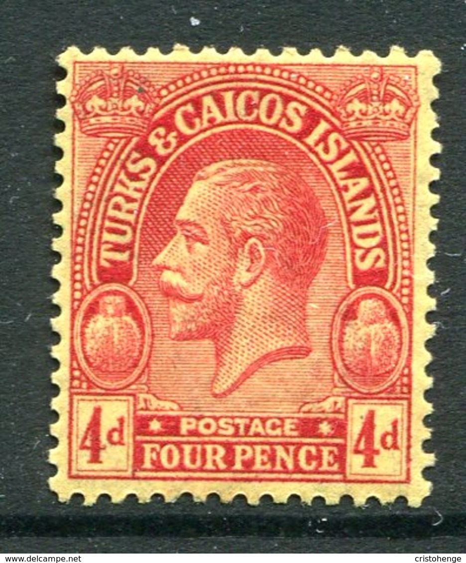 Turks And Caicos Islands 1922-26 KGV (Wmk. Script CA) - 4d Red On Pale Yellow HM (SG 169) - Turks And Caicos