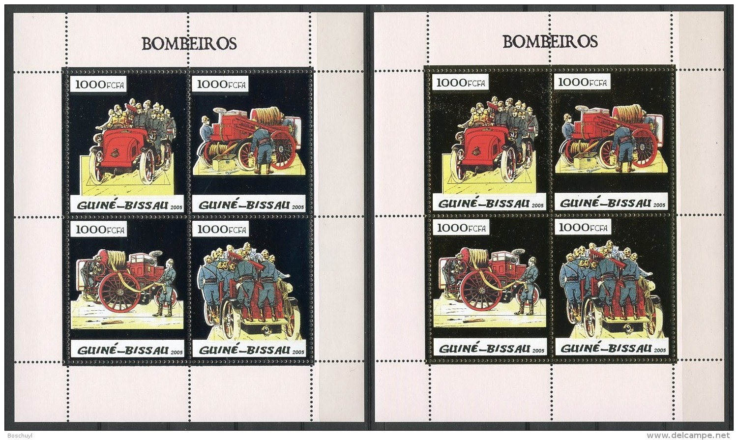 Guinea Bissau, 2005, Fire Fighters, Fire Brigade, MNH Silver And Gold Sheets, Michel 2956-2963 - Guinée-Bissau