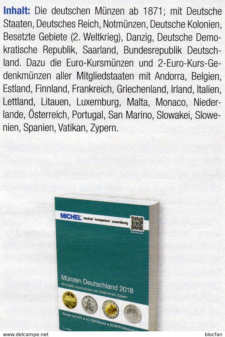 Münzen MICHEL Deutschland+EURO 2018 Neu 30€ Ab 1871 DR 3.Reich BRD DDR Numismatik Coins Catalogue 978-3-95402-230-4 - Chroniken & Jahrbücher