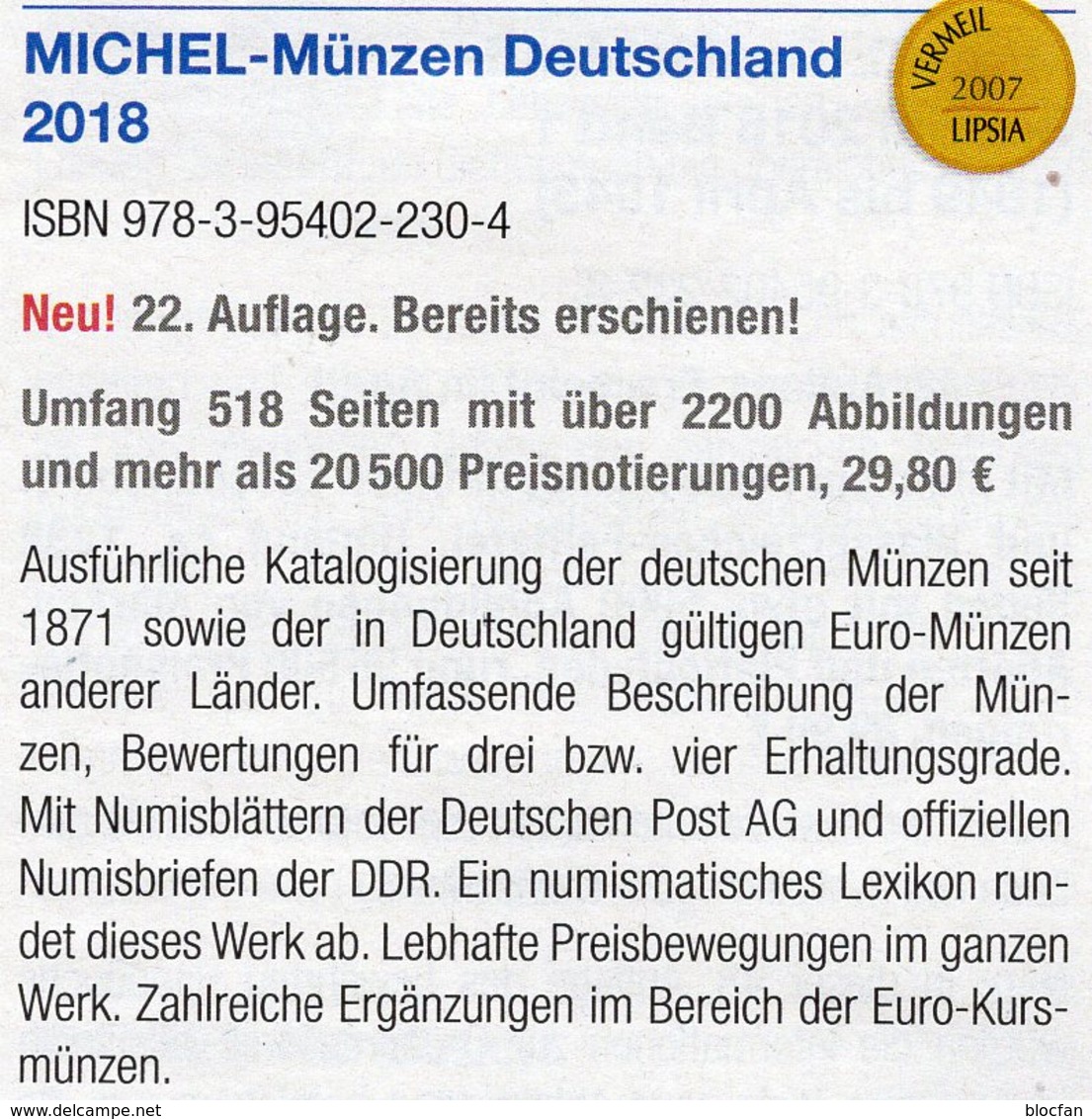 Münzen Deutschland/EURO MICHEL 2018 New 30€ D Ab 1871 3.Reich BRD DDR Numismatik Coins Catalogue 978-3-95402-230-4 - Deutsch