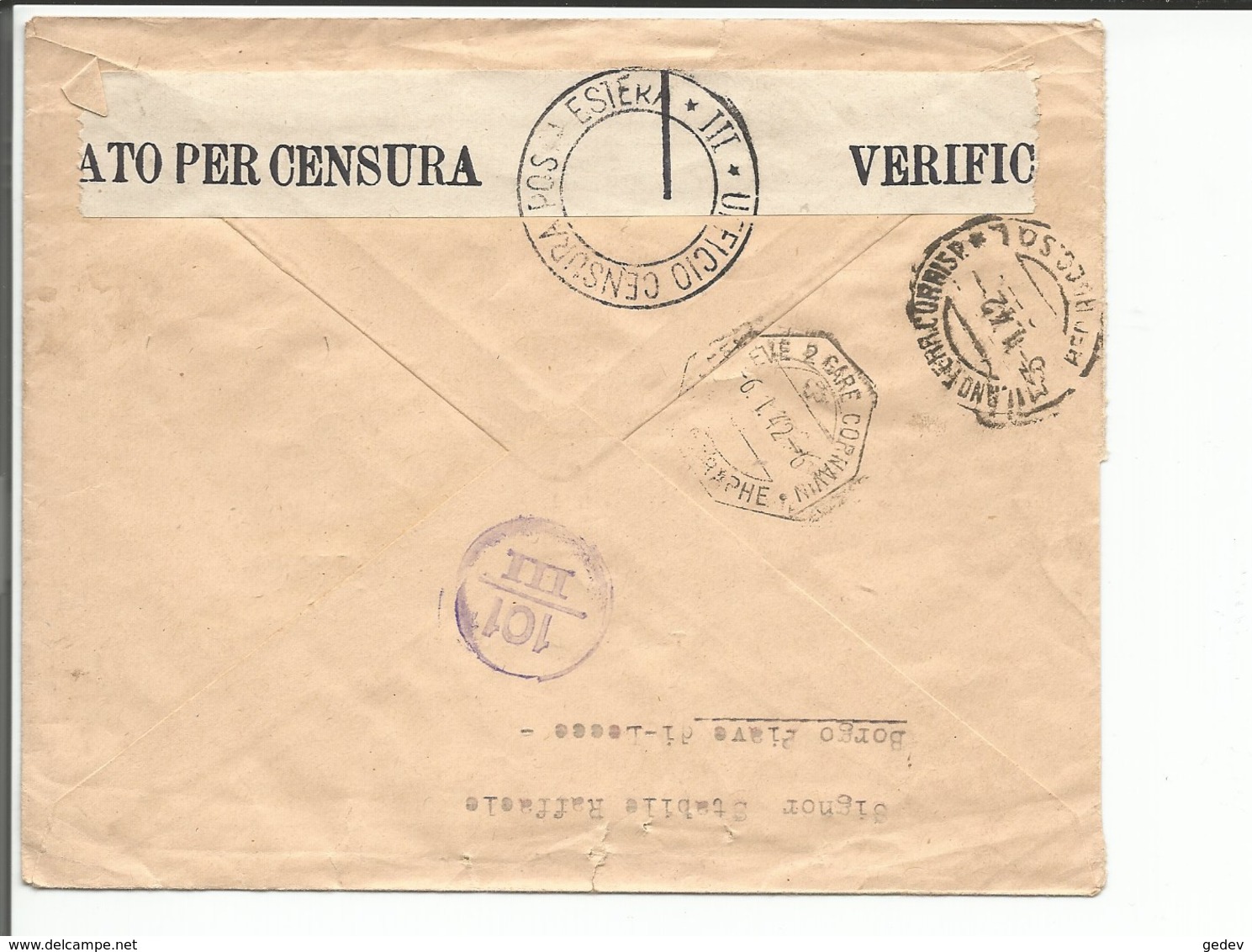 Italie, Lettre Recommandée Exprès Censure, Lecce - Croix Rouge Genève + Cachets (2.1.1942) - Storia Postale